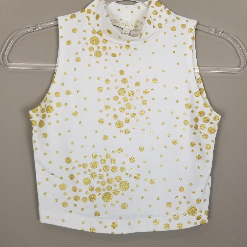 NICKI MINAJ Gold Metallic Crop Top Glitter Polka Dot